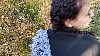 Schoolgirl fucks in bushes after school