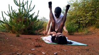 The best beauty wears a lace pantyhose, high heels and a mini skirt