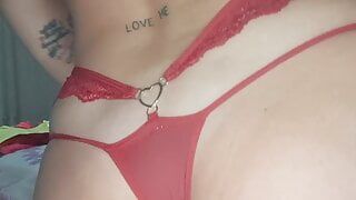 trying on new panties