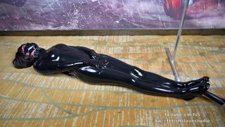 Asian cute latex slave girl Kiki in bondage and vacuum bag femdom