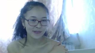 Cute hairy Korean chick dancing around naked on webcam