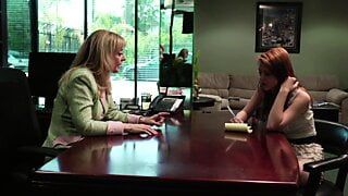 Nina and Pepper have hot lesbian sex in the office