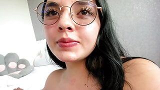 Sexy university student with the look and body of an innocent girl has a clamp on her clit and completely naked tries to