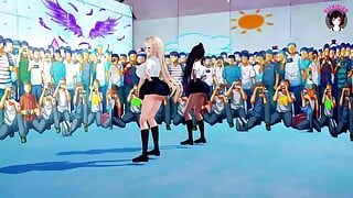 2 Huge Tits Schoolgirls Dancing + Gradual Undressing (3D HENTAI)