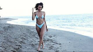 Hot latina teen in bikini striping and pussy playing