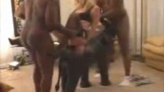 Mature blonde in rough black gangbang