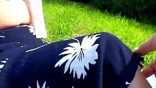 An amazing German blonde riding a hard dick in the field