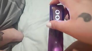Bbw masturbates with purple dildo until cumming