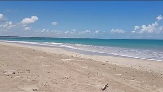 Fucking asshole in public, on the beach outdoors, cummed in the ass, cum dripping