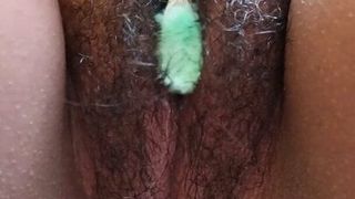 Hairy Latina playing with vibrating toothbrush p 1