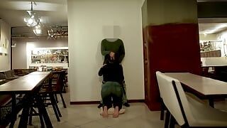 Married waitress gives her boss a blowjob after work.