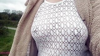 No bra walking fishnet top