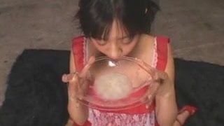 Saya Misaki drinks cum