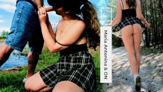 Teen outdoors sucks her friend’s cock by the lake and fucks hard in the forest – surprise guests