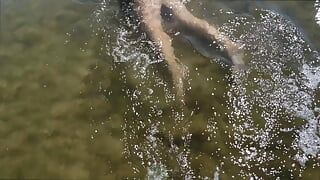 Unfaithful wife humiliates her husband on the beach