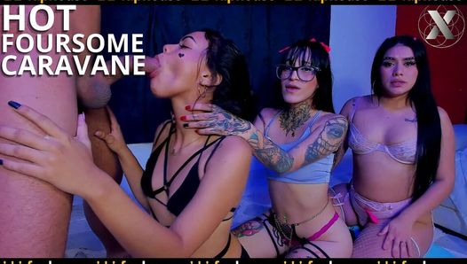 Caravan of Intense Blowjobs – Hot Foursome of Friends Make a Great Caravan with 3 Beautiful Girls