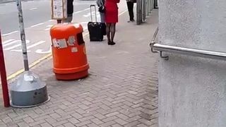 Flying Attendent waiting for bus