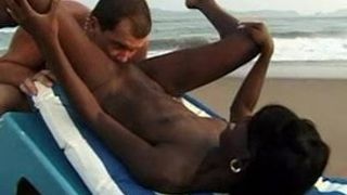 Interracial couple sex on the beach
