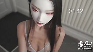 SadMiss handsjobs her Asian lover, unleashing his jizz on her subordinated face – The bi-atch creampies her man!