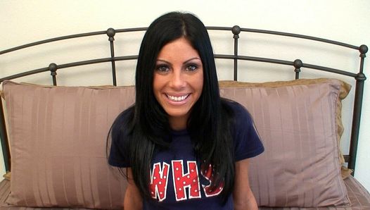 This sexy teen shows off her body and gives head