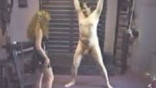 Ballbusting kicking while tied KOLI