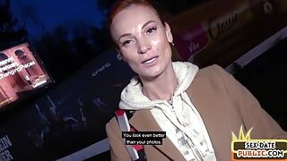 Public amateur redhead skinny MILF fucked outdoor  in POV