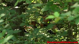 Tattooed beauty dominated outdoors