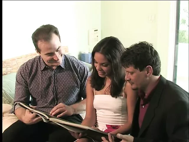 Hot Latina shoves two guys’ cocks inside her tight ass and pussy and sucks them off