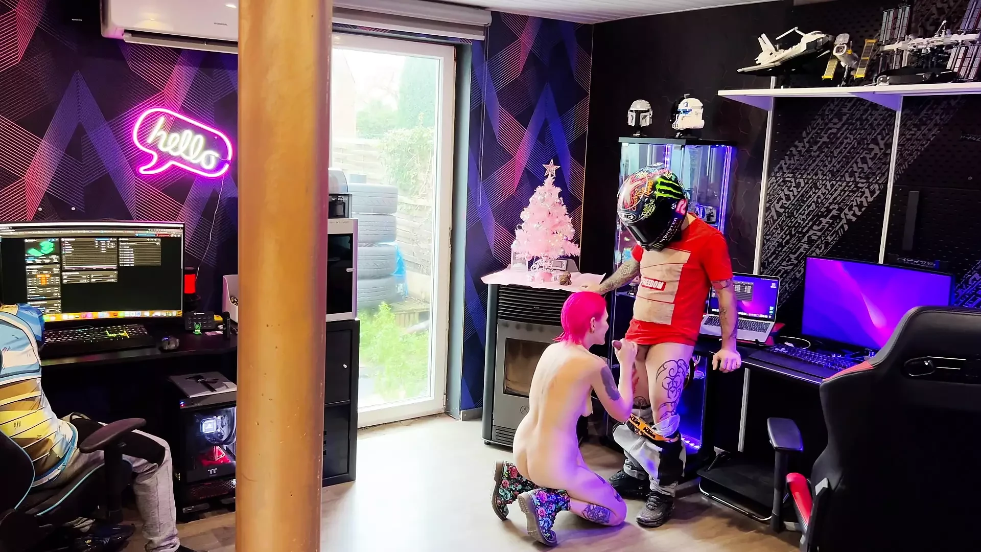 Delivery guy cums in my pussy while my husband watches