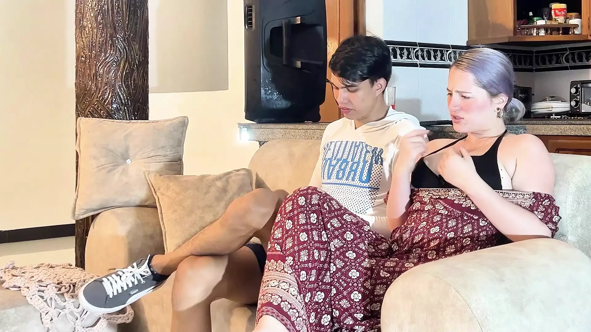 YOUNG STEPMOTHER TEMPTS HER STEPSON BY LETTING HIM TOUCH HER IN HER PRIVATE PARTS