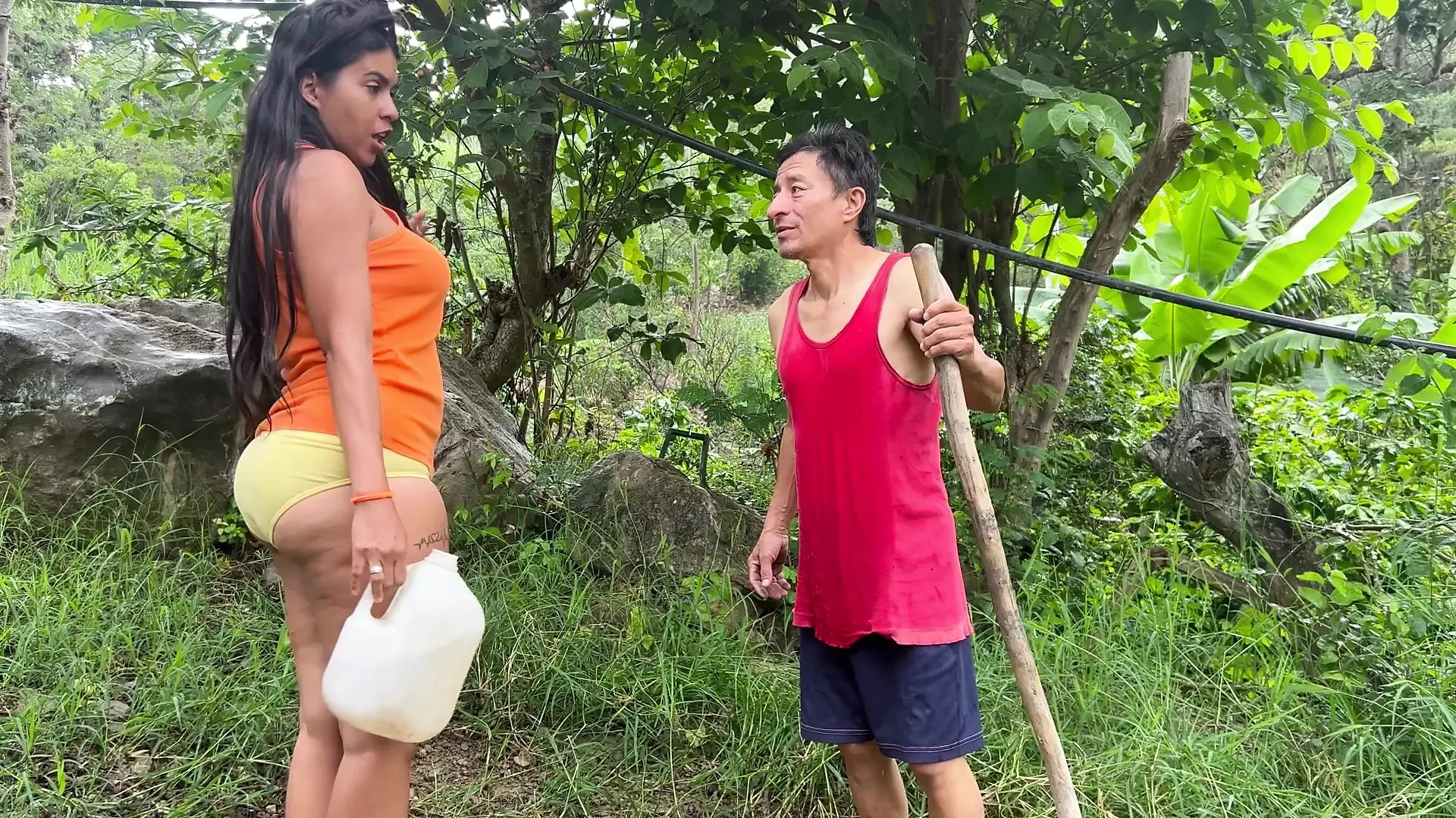 Busty stepmother fucks the estate’s elderly gardener