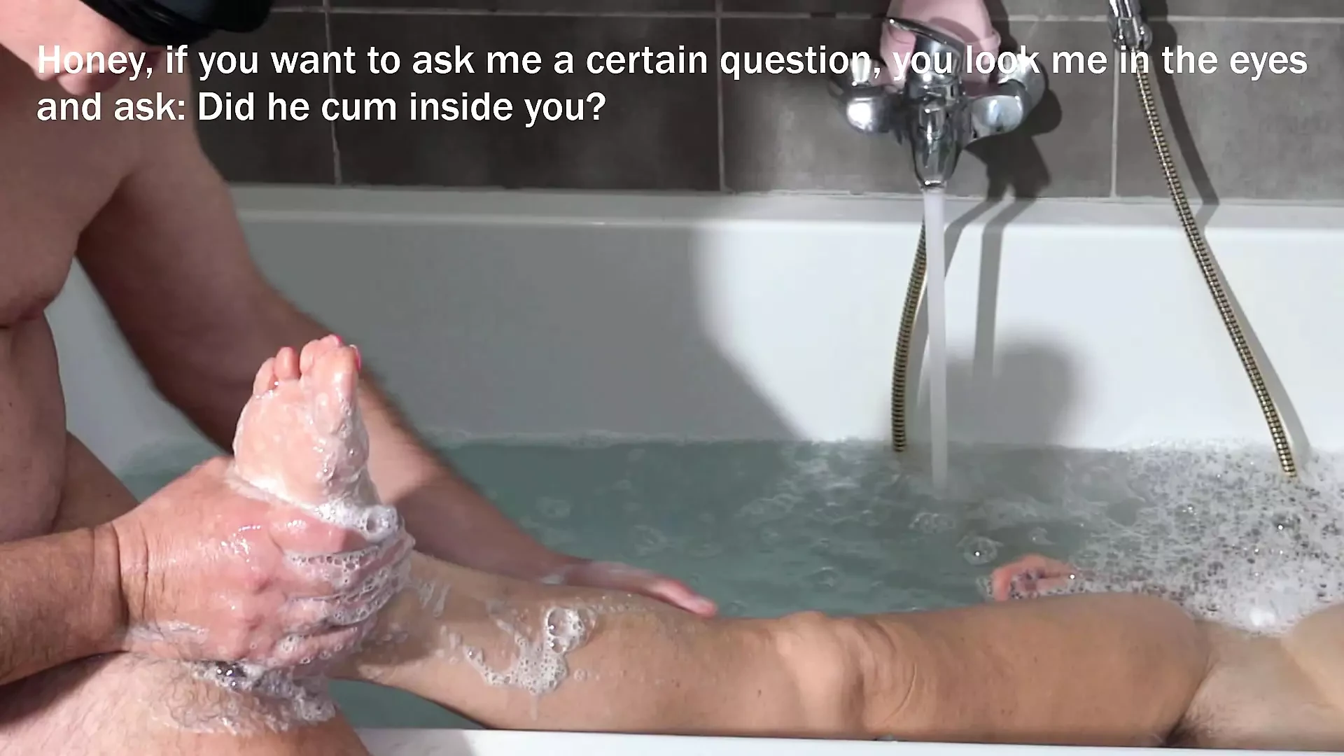 My husband in a chastity cage has to take care of my feet