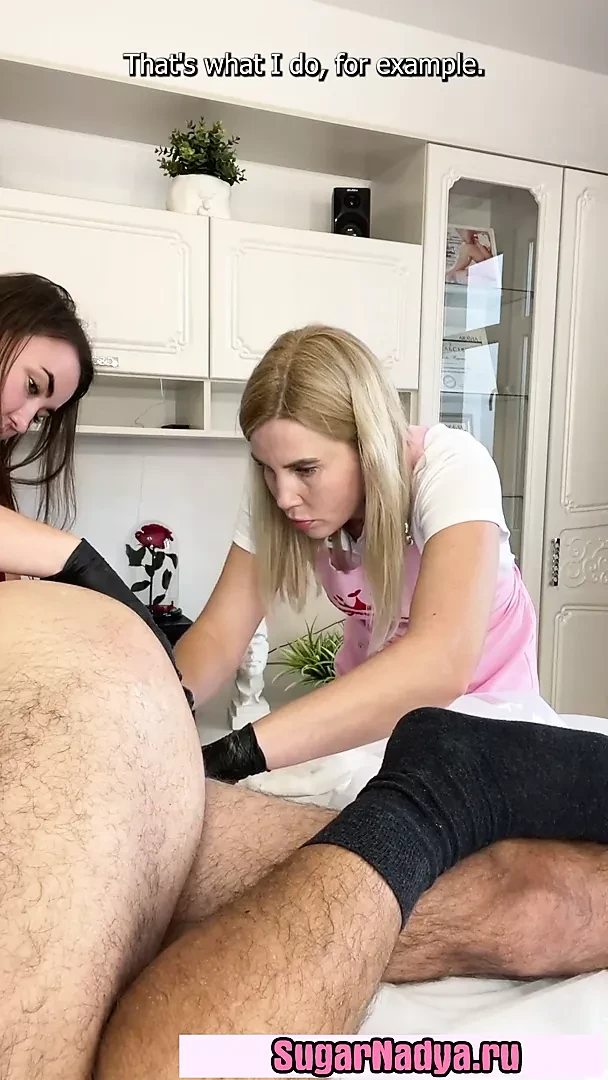 A man’s ejaculation during a depilation training session