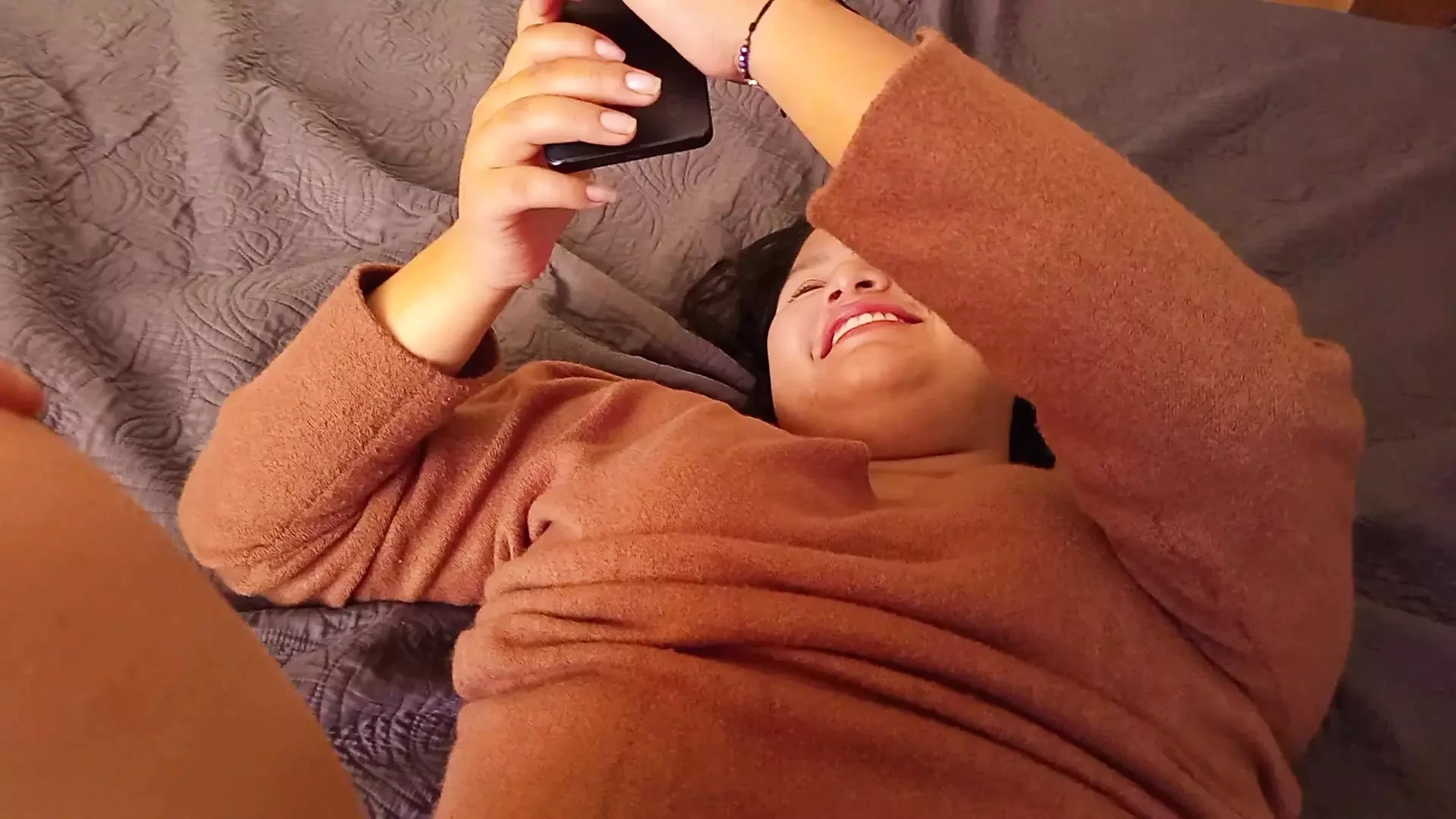 My friend from the countryside talks to her boyfriend while I fuck her, she’s a real slut