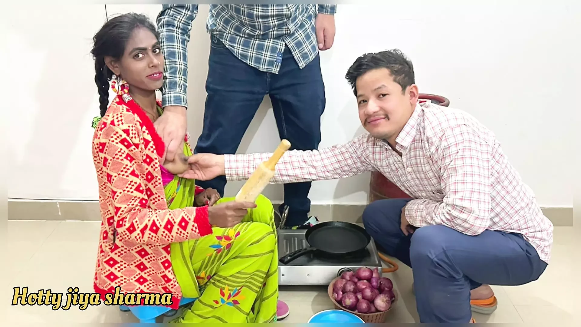 First time sex with bhabhi in kitchen with two dever’s threesome sex