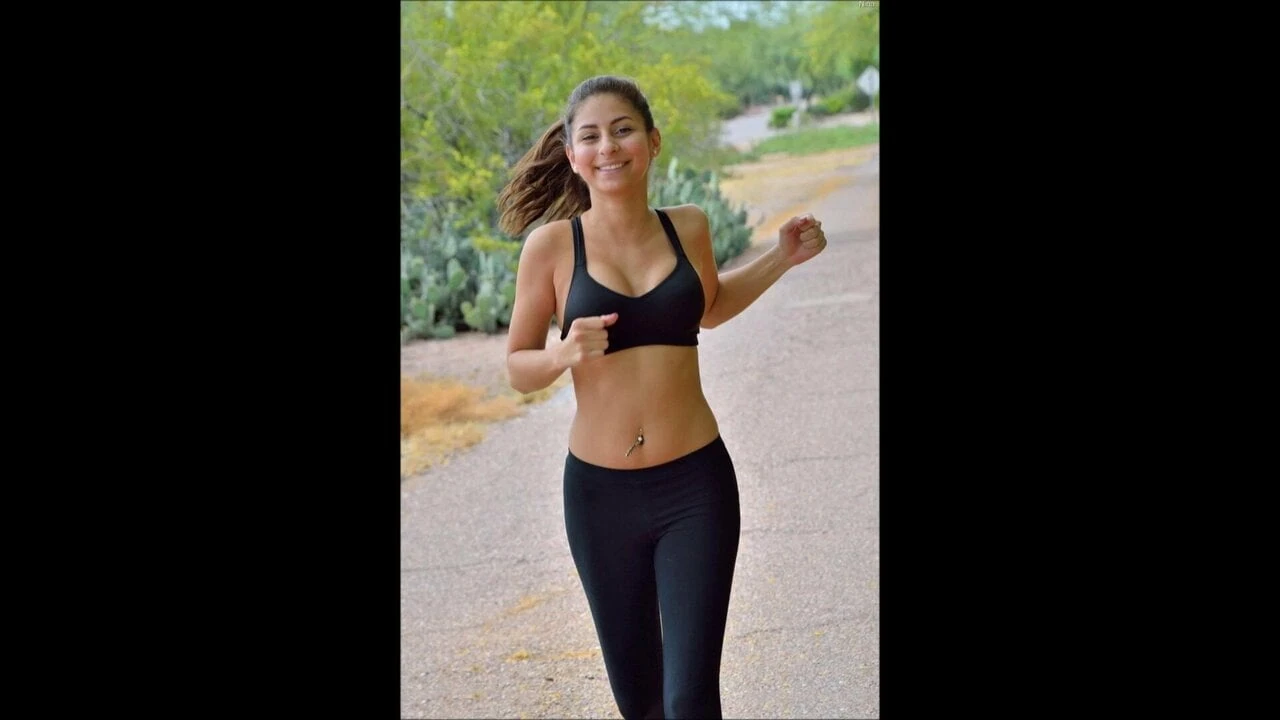 Brunette Solo Beauty Slips Bikini Over Perky Tits