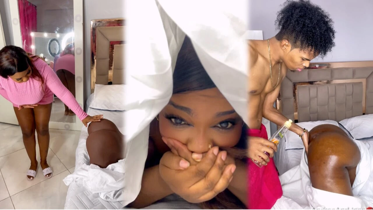 Ebony Step Mom caught Step Son jerking off pretending sex doll