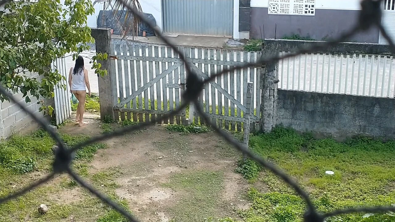 Wife walking on the street without pants