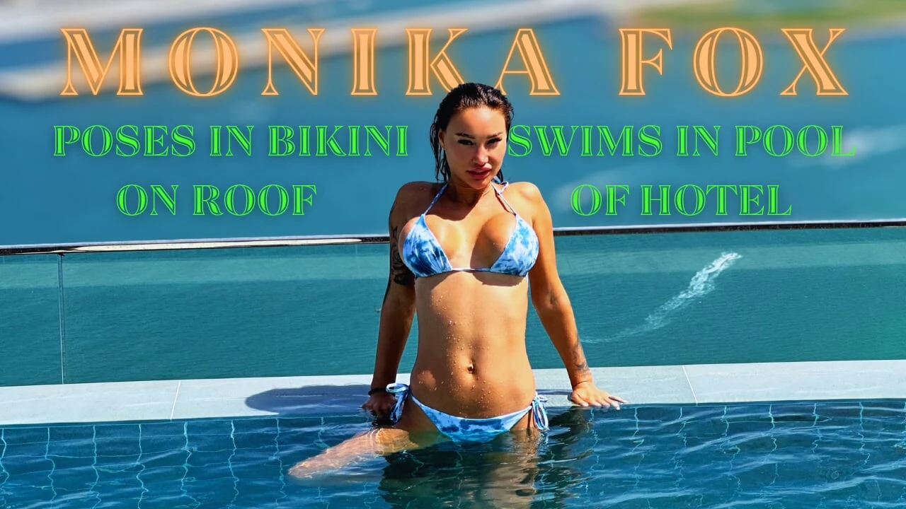 Monika Fox Poses In Bikini & Swims In Pool On Roof Of Hotel