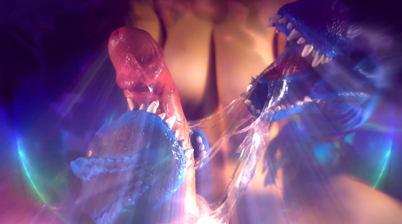 Bro makes sis believe that it’s a game! 2 perverted T-Rex drool profusely on the dick of his…