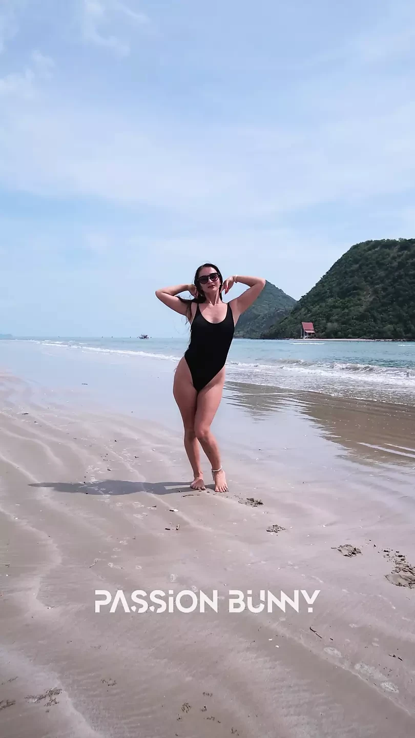 Black Bikini and Passionate Flashing on the Beach