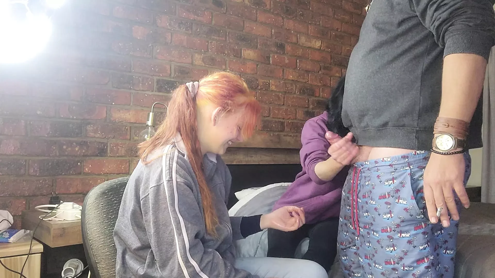 Two shy girls have fun playing with big cock