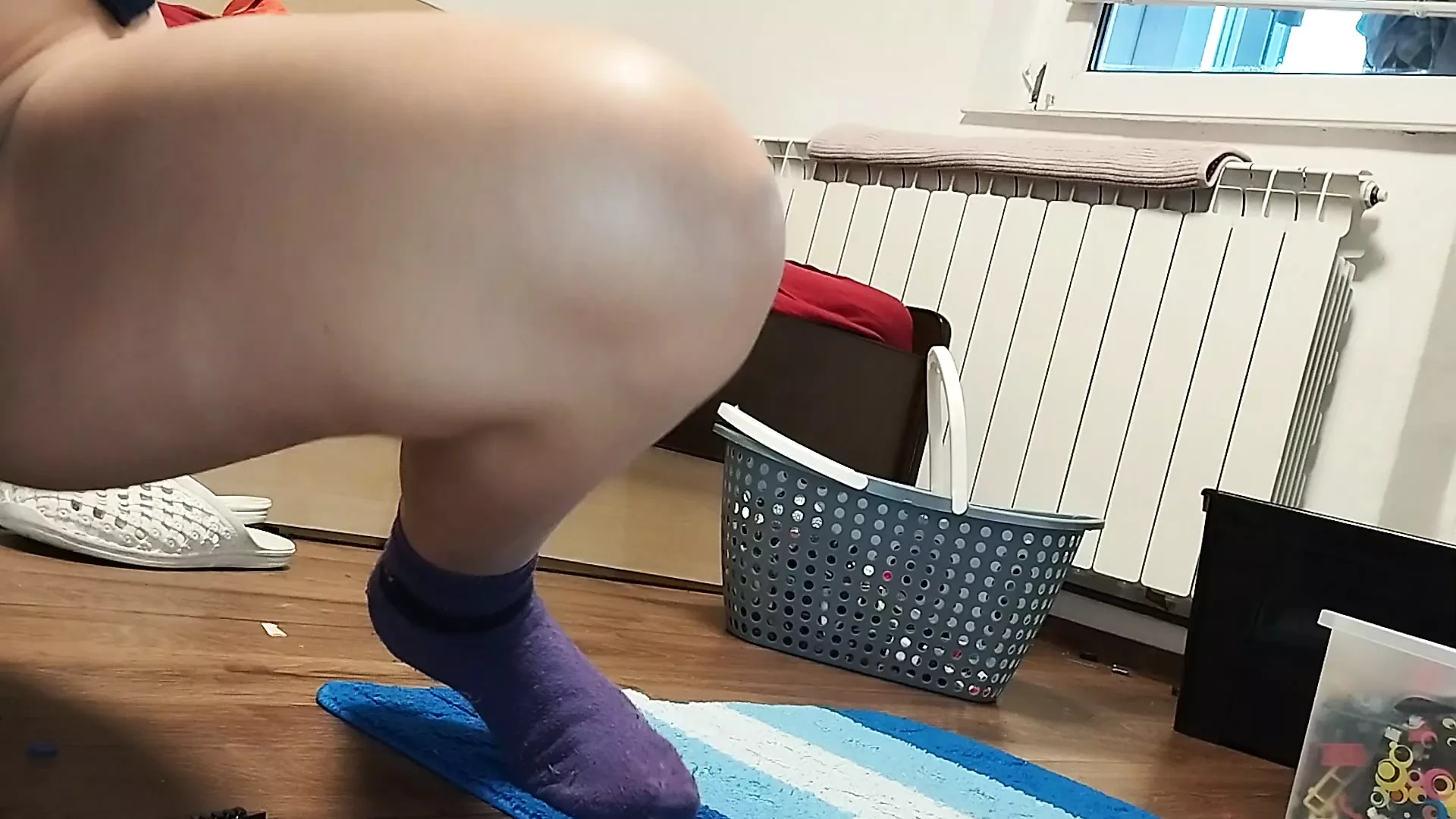 Sexy wife, hairy pussy, big ass, vacuum cleaner in empty house.