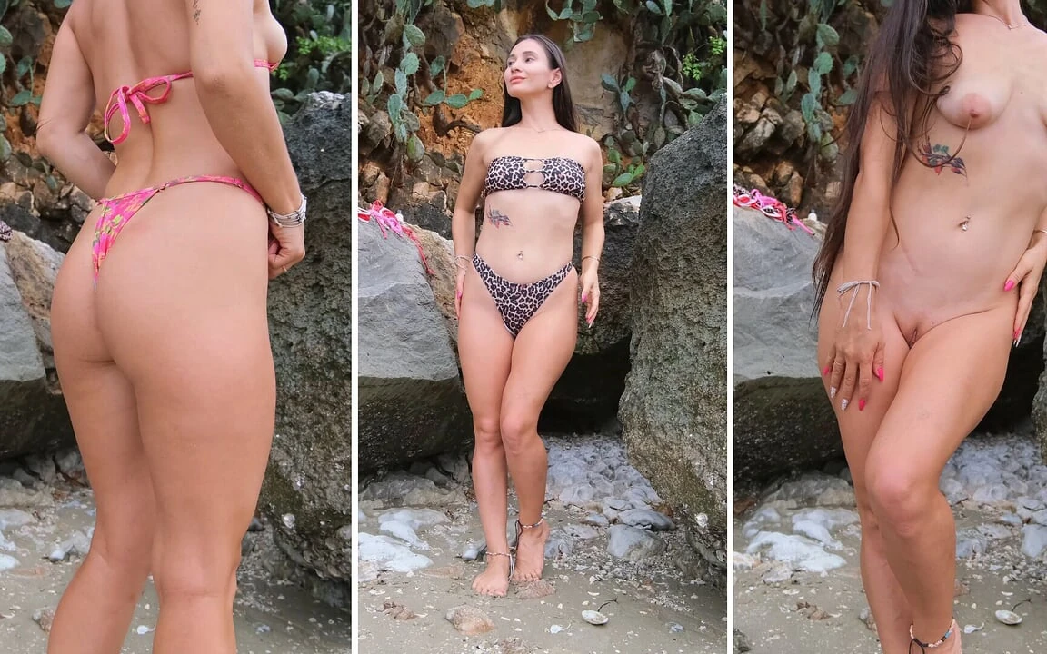 Sexy Bikini Fitting and Changing on the Beach