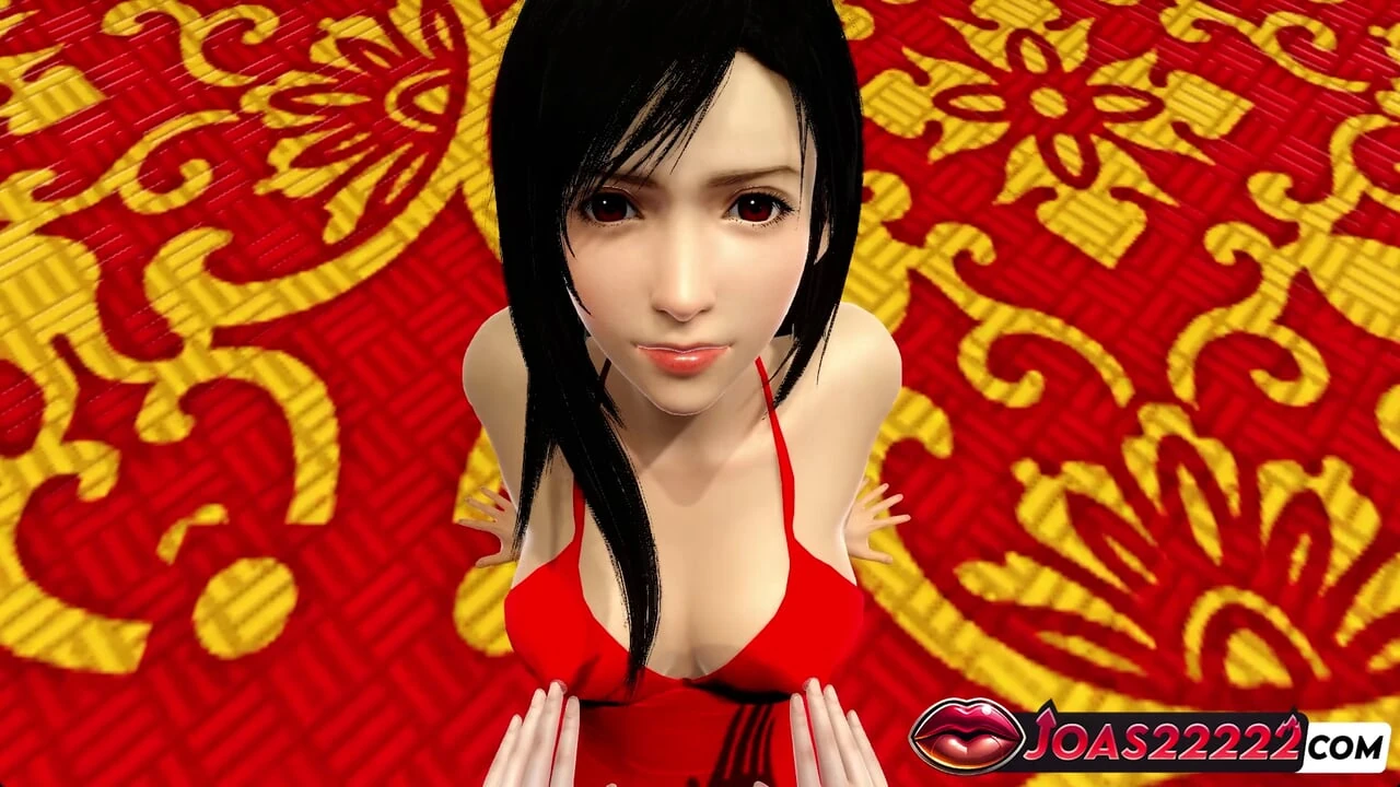 Tifa Lockhart In Red Short Dress Explode Big Cock Using Her Big Tits As Masturbator