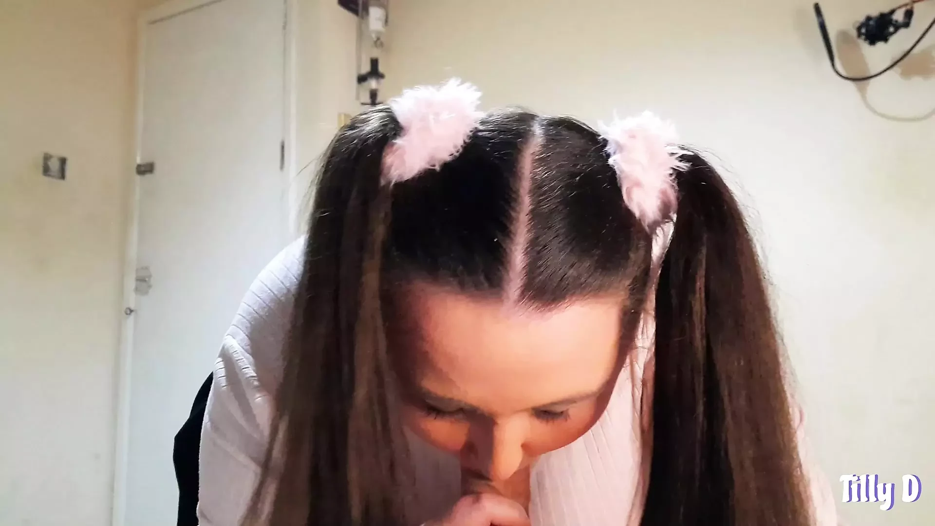 Cumslut enjoys Sucking Huge Cock in her pigtails (POV)