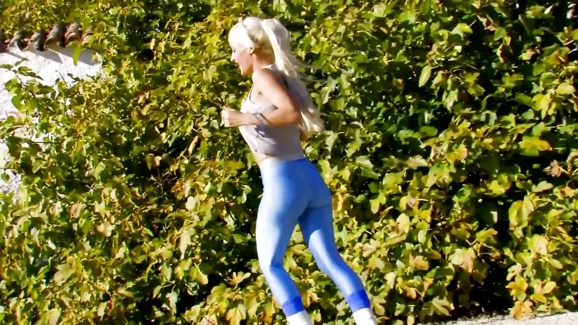 Stunning blonde with big boobs rides a hard big cock on the grass