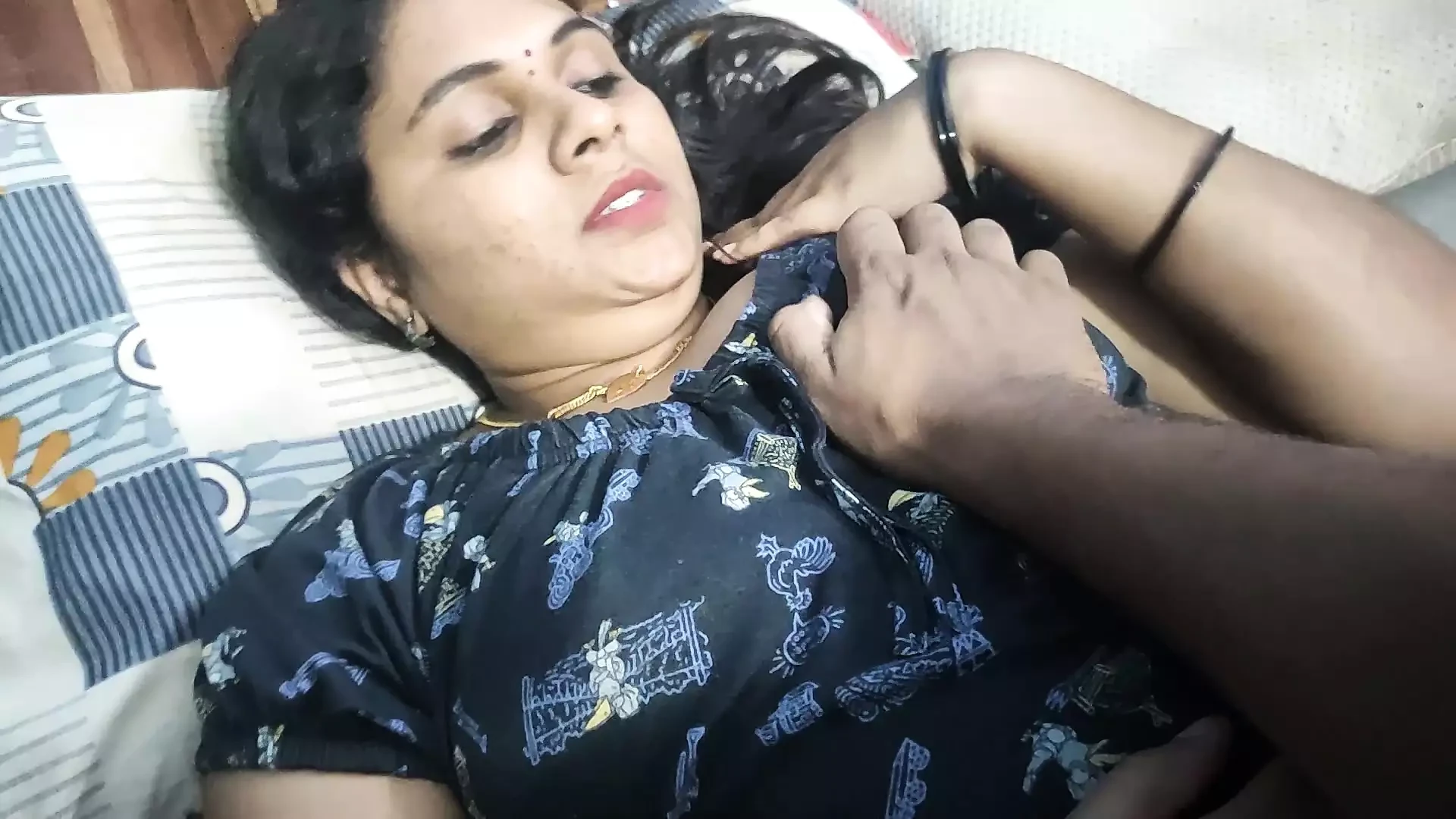 Vaishnavy’s boobs suck in night by Sharun Raj, Bedroom romance, Mallu couple hot boobs suck, Hot wife boobs suck in night