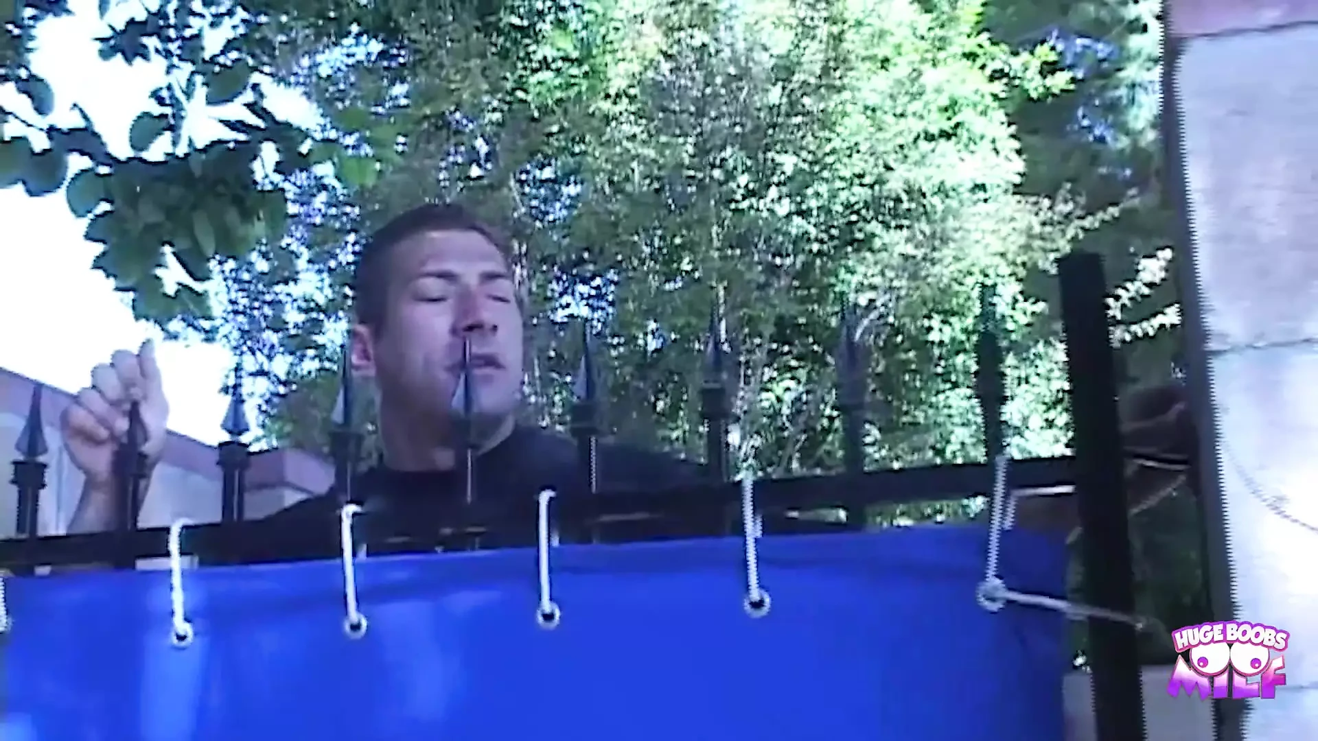 A naughty horny brunette gets a dick inspection from her neighbor by the pool