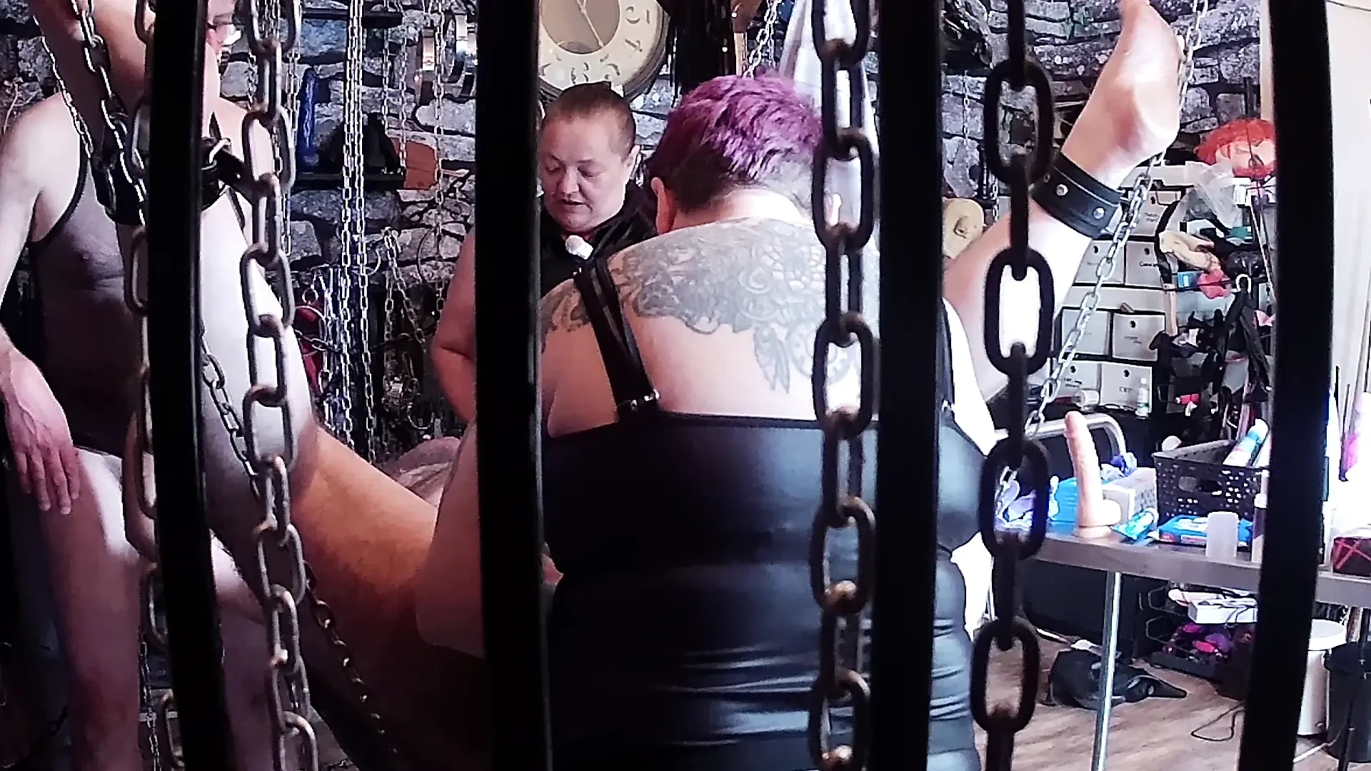 Part 3:- Domina Satana & Lanista Bear teaching pegging video with The Izars